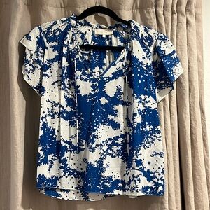 Caballero Collection Kelsie Blue White Ruffle Blouse Top